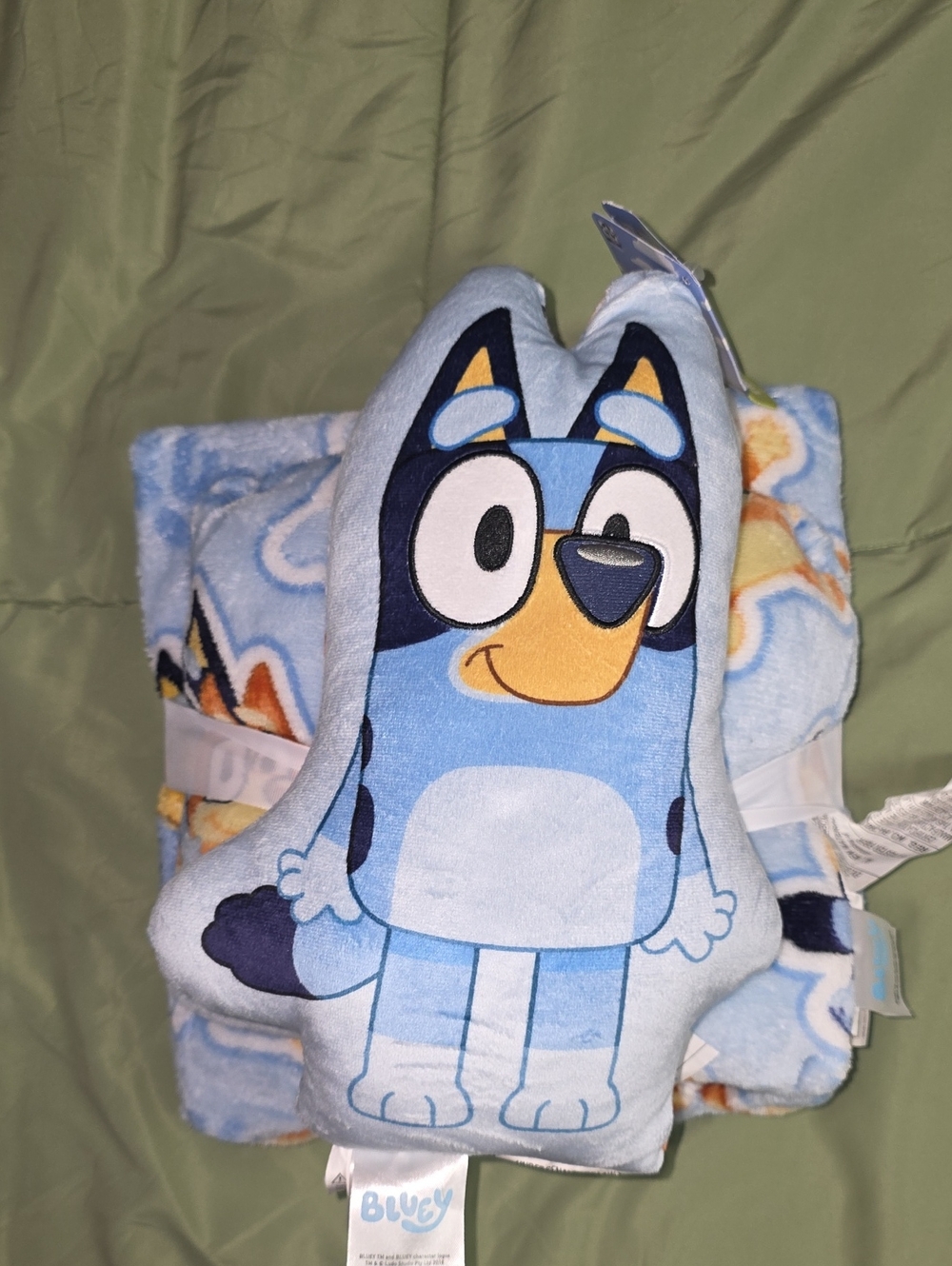 Bluey Plush Throw Blanket & Character Pillow Set in Light Blue and Navy